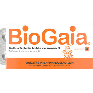 BioGaia Protectis probiotičke tablete s vitaminom D3 - naranča tablete za žvakanje a30